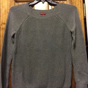 Comfy-cool, dark gray crew neck sweater.